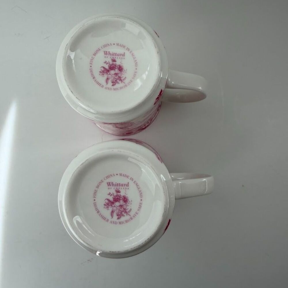 Vintage Whittard of Chelsea Pair of Pink Floral Fine Bone China Mugs - Picture 6 of 9